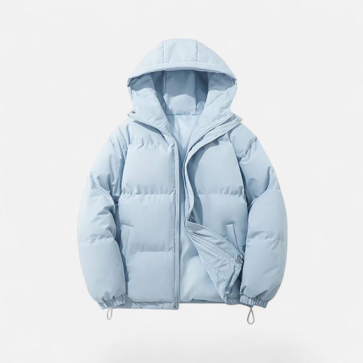Durable men's winter jacket, padded and hooded, designed for warmth & style.