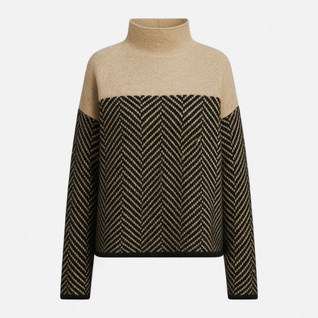 Cozy women's knit turtleneck sweater for winter warmth, a stylish long-sleeve top.