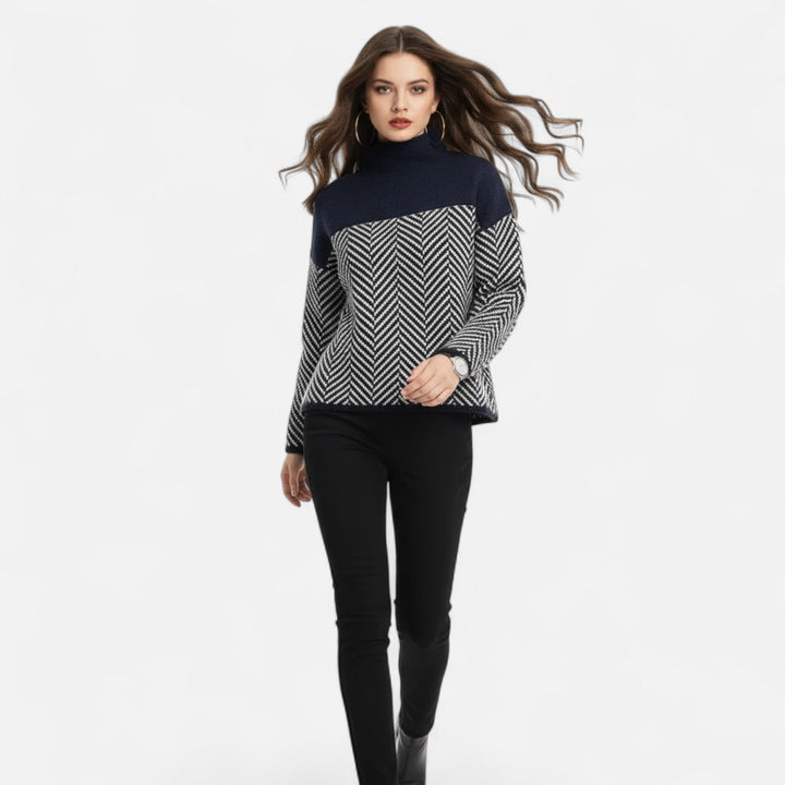 Chic women's casual turtleneck sweater, offering warmth and style for cold days.