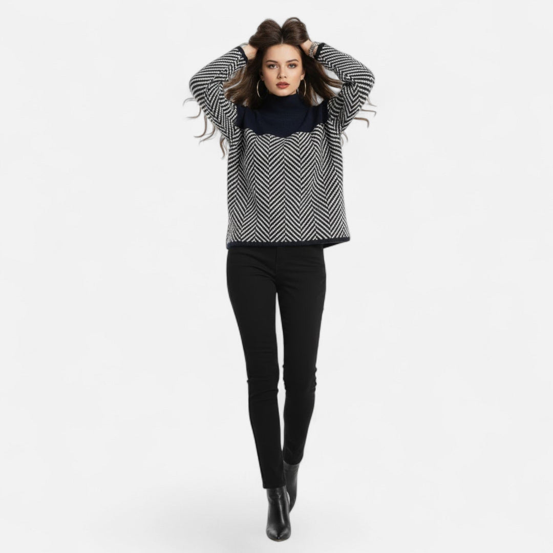 Versatile women's knit turtleneck, a warm layering piece for winter elegance.