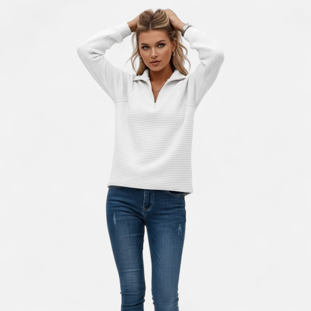 Stylish ladies' stand-collar pullover. Comfortable long-sleeve knitwear for versatile daily fashion.