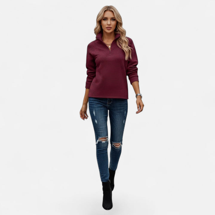 Full length: Women's long-sleeve zipper sweater, featuring a chic stand collar; versatile for any season.