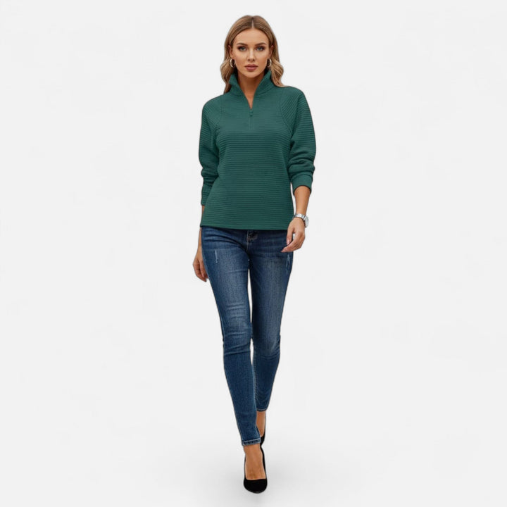 Spring casual: Women's stand-collar pullover, long-sleeve zipper sweater, light and stylish knitwear.