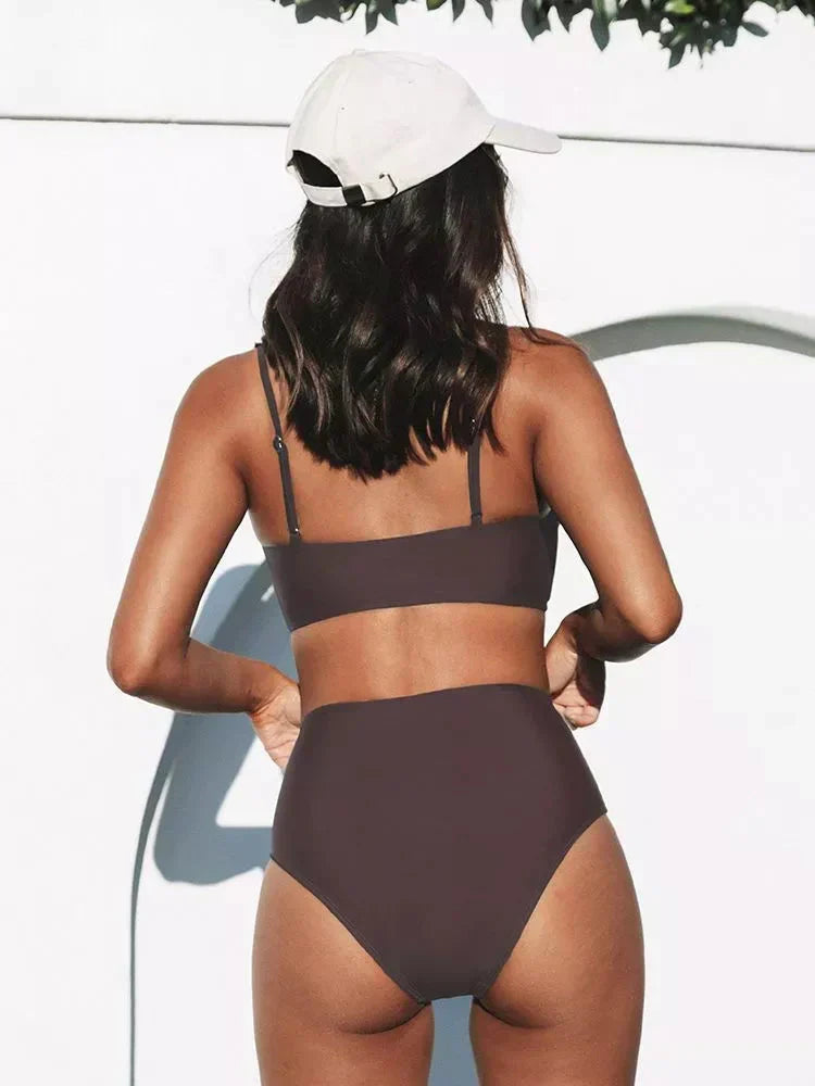 Colorful high waist bikini set, women's summer beachwear for a vibrant look.