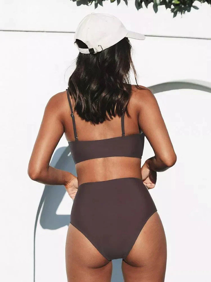 Colorful high waist bikini set, women's summer beachwear for a vibrant look.