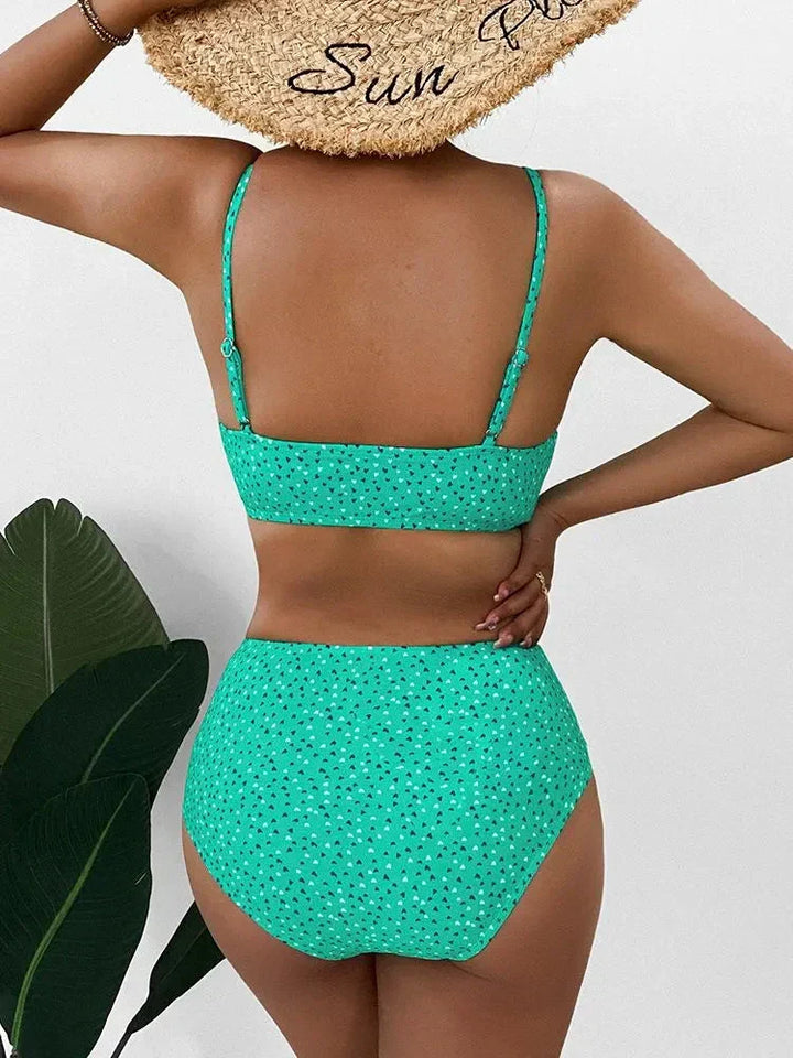 Women's high waist bikini set, comfortable & flattering summer swimwear.