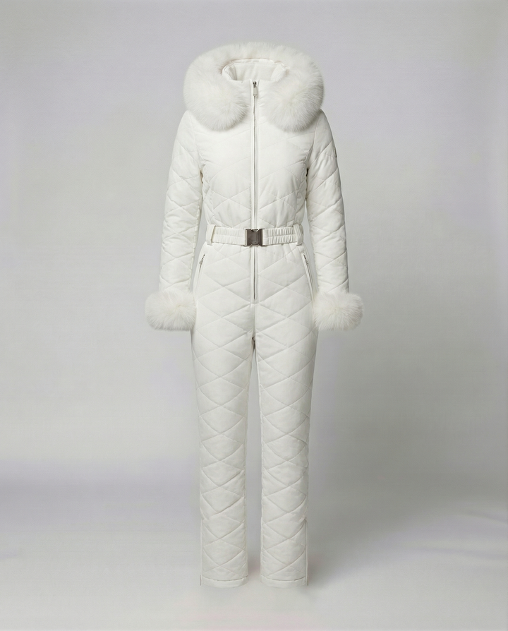 Trendy women's outdoor winter overall. Fashionable snow gear for snowboarding & cold weather adventures.