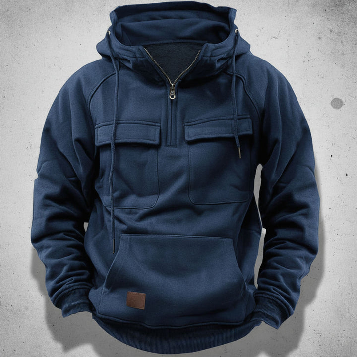 Soft, relaxed fit men's quarter zip hoodie for cozy comfort; essential winter clothing & everyday wear.