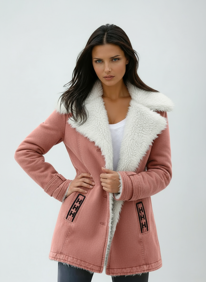 Seasonal women's winter coat, elegant and warm long sleeve jacket for cozy cold weather fashion.