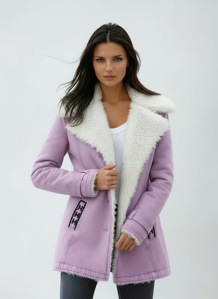 Chic women's winter coat, elegant long sleeve design with button front, essential for cold weather.