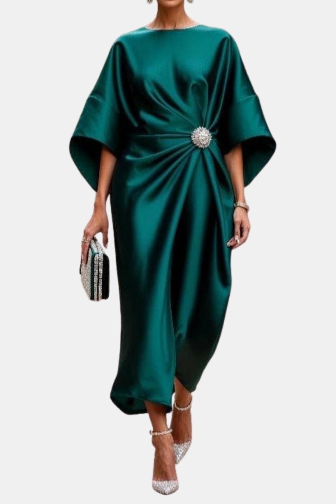 Elegant women's wide sleeve maxi dress. Perfect for formal events, parties, or evening wear. Flowy long design.