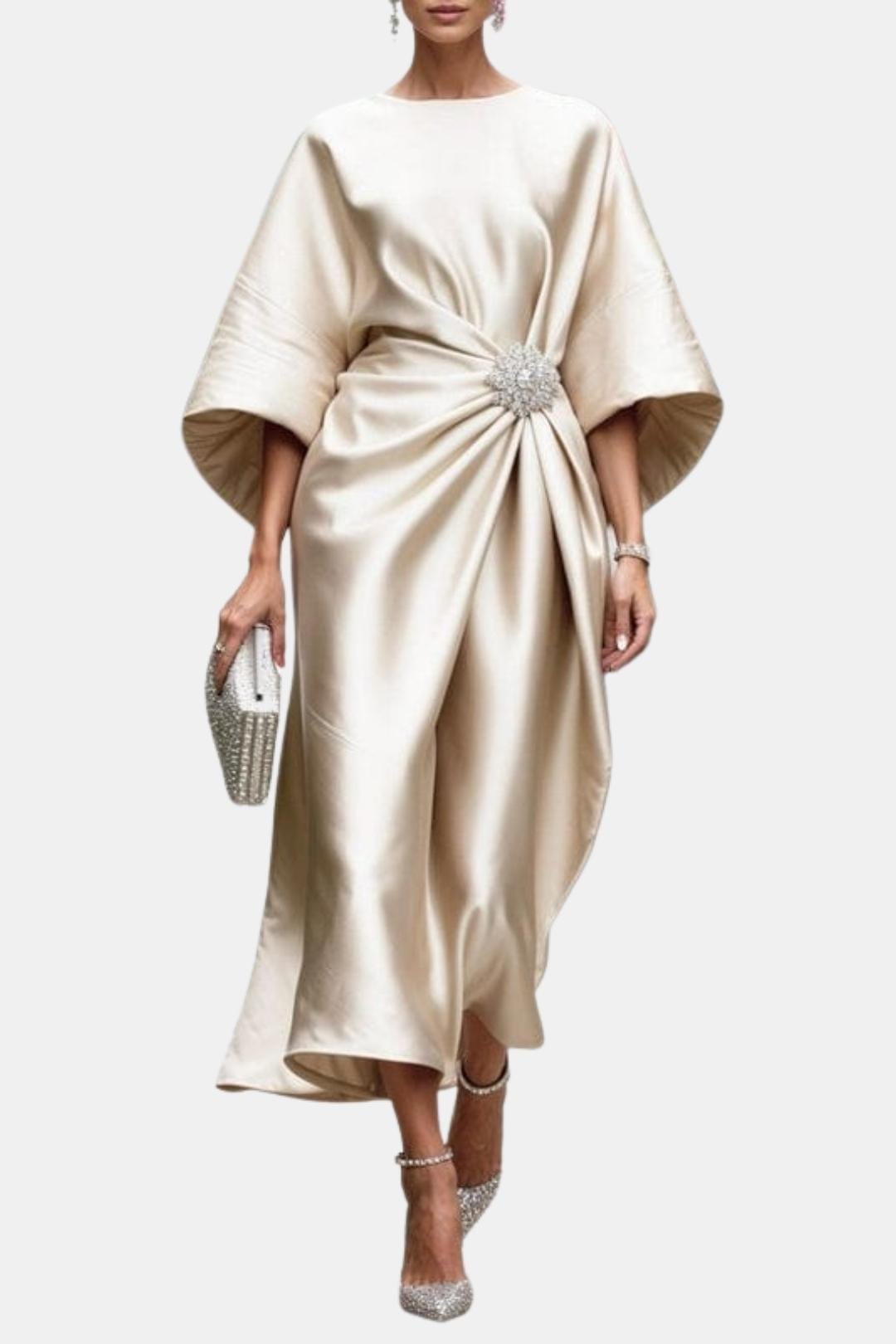 Women's elegant wide sleeve maxi party dress. Flowy A-line design, perfect for special occasions & evening wear.