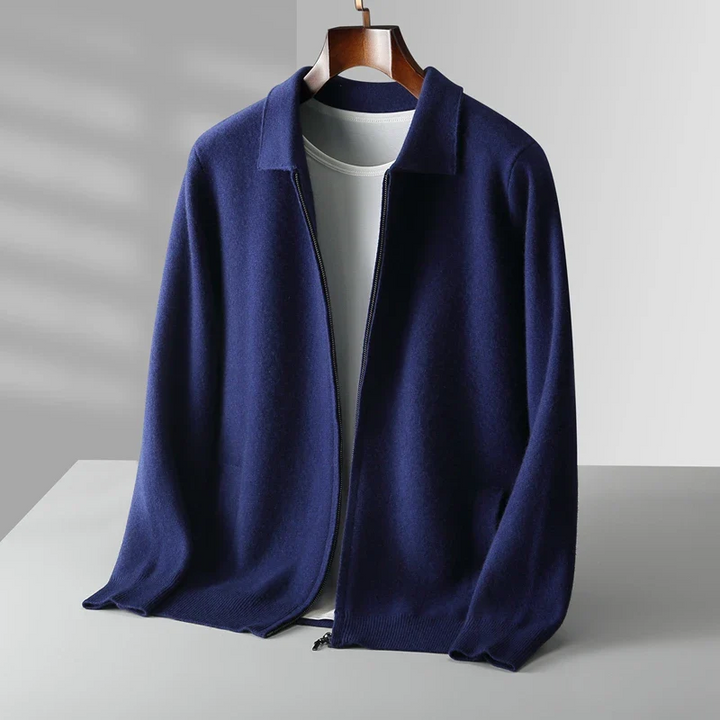 Men's fashion full-zip collared sweater, perfect for casual layering. A versatile and warm zip-up cardigan.