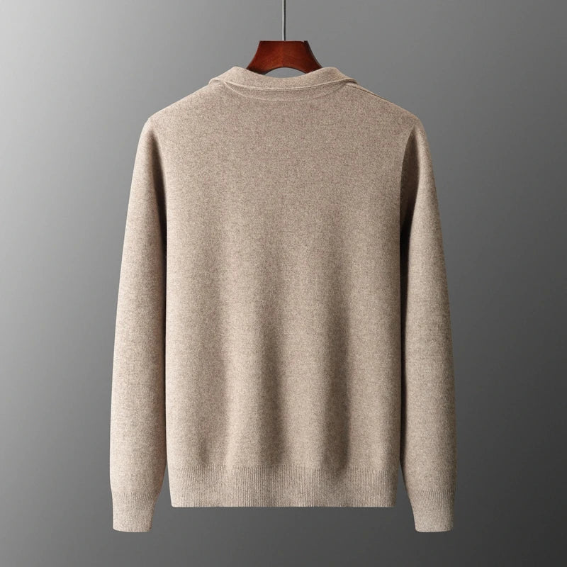 Soft, warm men's full-zip collared sweater, perfect for casual layering. Essential zip-up cardigan for comfort.