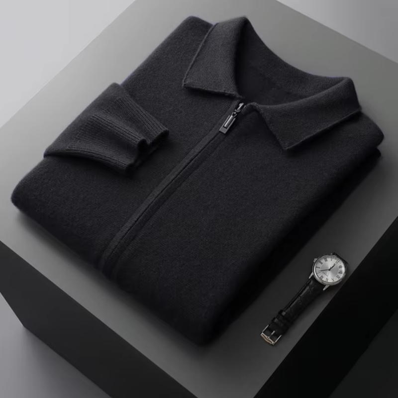 Men's collared full-zip sweater, a cozy and versatile layering cardigan. Perfect warm zip-up for men.