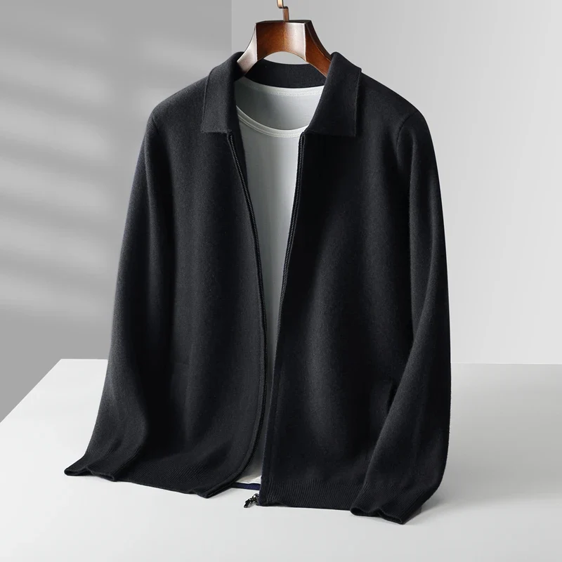 Classic men's full-zip collared sweater for versatile everyday layering. A warm zip-up cardigan pullover.