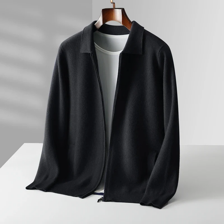 Classic men's full-zip collared sweater for versatile everyday layering. A warm zip-up cardigan pullover.
