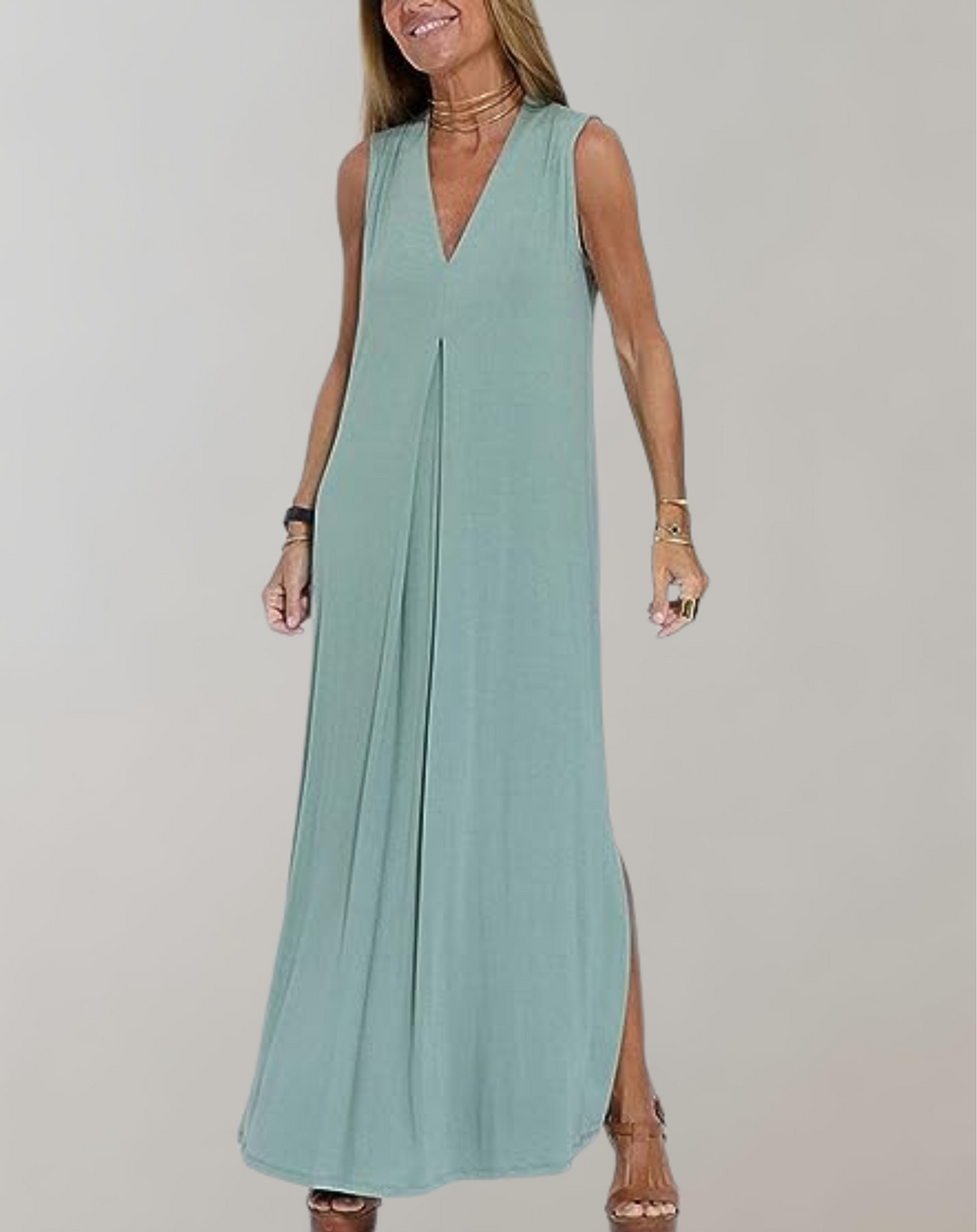 Versatile women's V-neck maxi dress, perfect for casual daywear, beach trips, or elegant summer evenings.