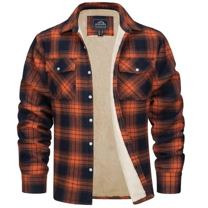 Men's stylish plaid winter jacket, warm casual outerwear for cold weather fashion.