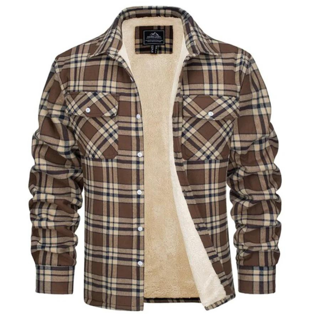 Classic plaid men's winter coat, a stylish and warm cold weather outerwear option for menswear.