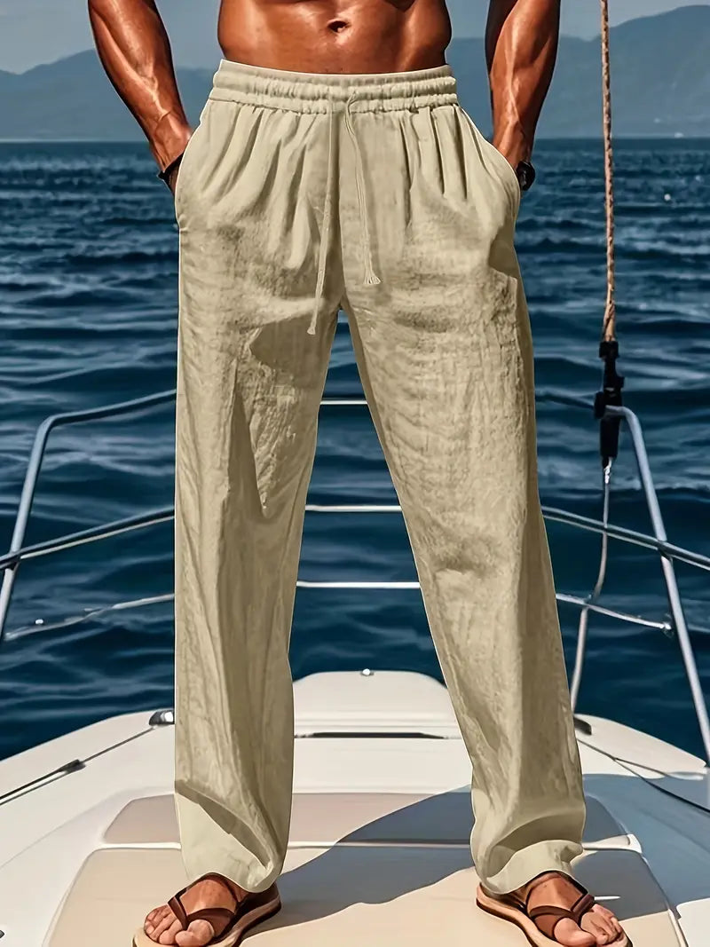 Light blue men's loose fit comfort pants. Relaxed, easy-care trousers, perfect for casual wear.
