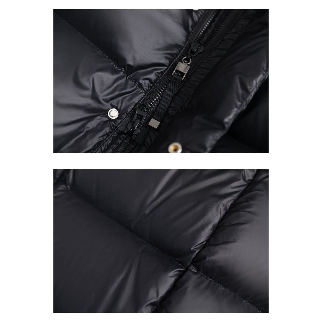 Sophisticated women's quilted coat with hood, perfect for elegant winter warmth.