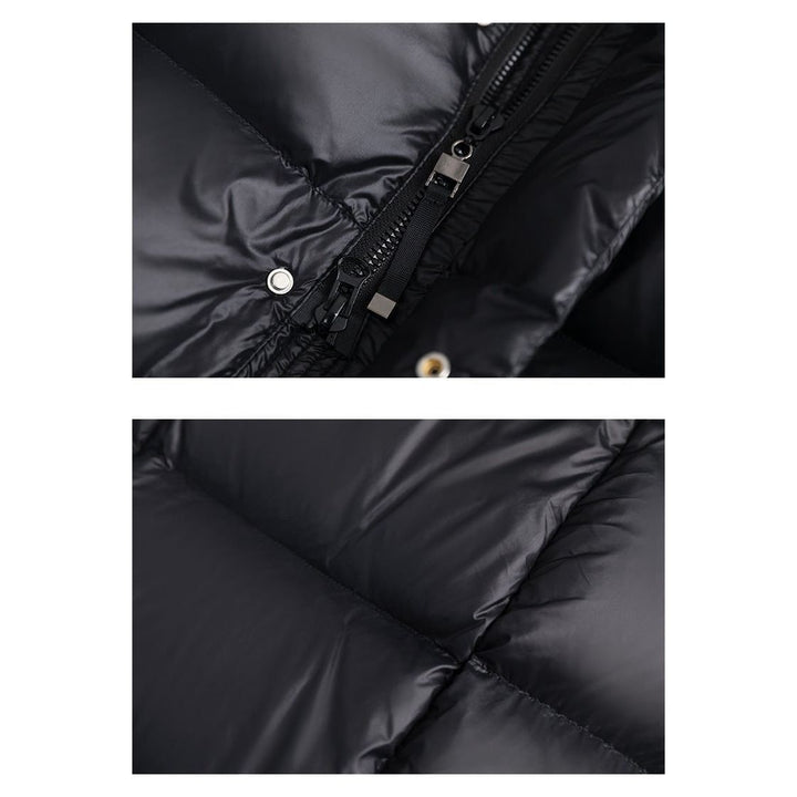Sophisticated women's quilted coat with hood, perfect for elegant winter warmth.