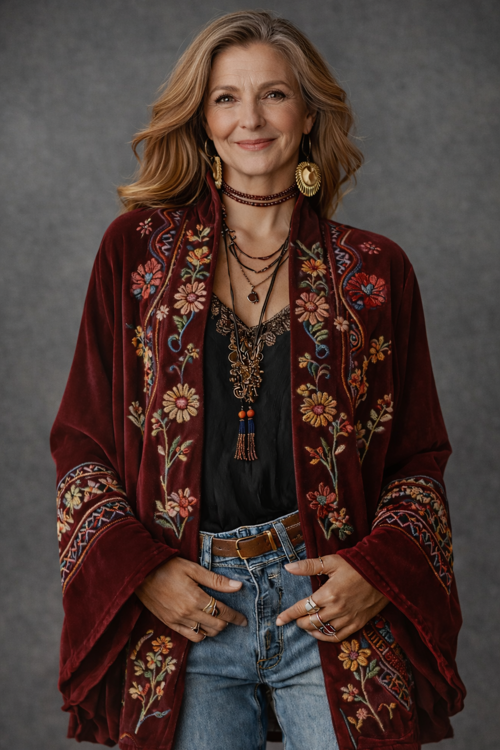 Bohemian patterned women's cardigan, a flowing and artistic layering piece for fashion-forward looks.
