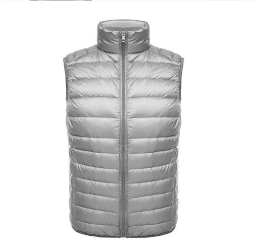 Full-zip men's lightweight gilet with stand collar, offering warmth and comfort for casual wear.