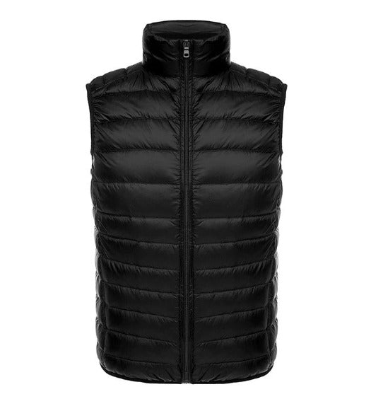 Men's lightweight padded gilet with full zip and stand collar for warmth and comfort.