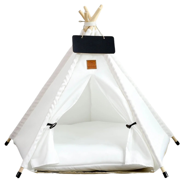 Comfortable canvas pet teepee, a cozy hideaway & bed for cats & small dogs. Perfect washable play tent.