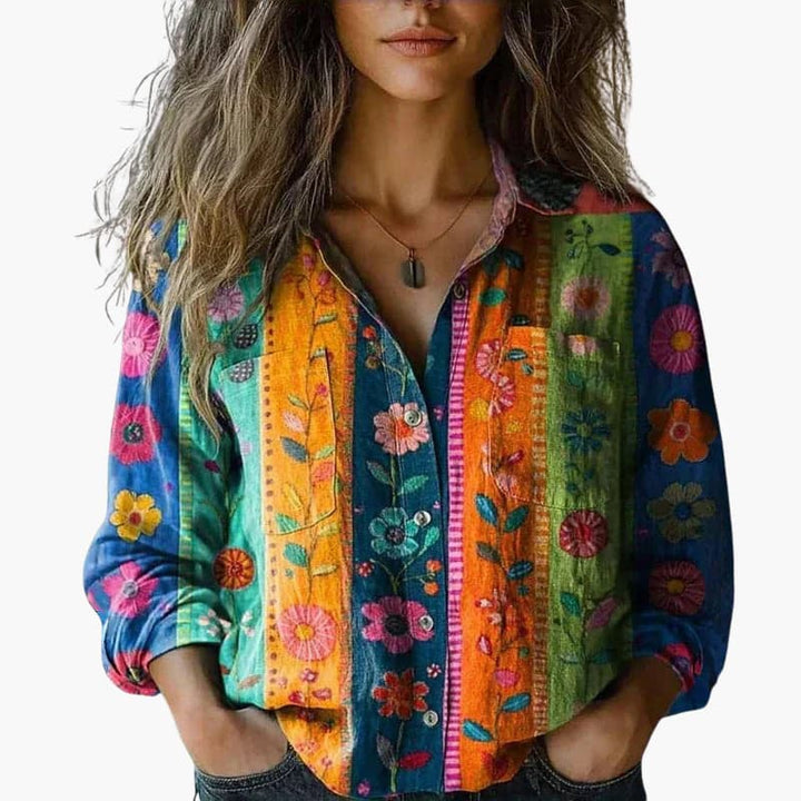 Beautiful women's paisley print blouse, long sleeve and elegant flow design.