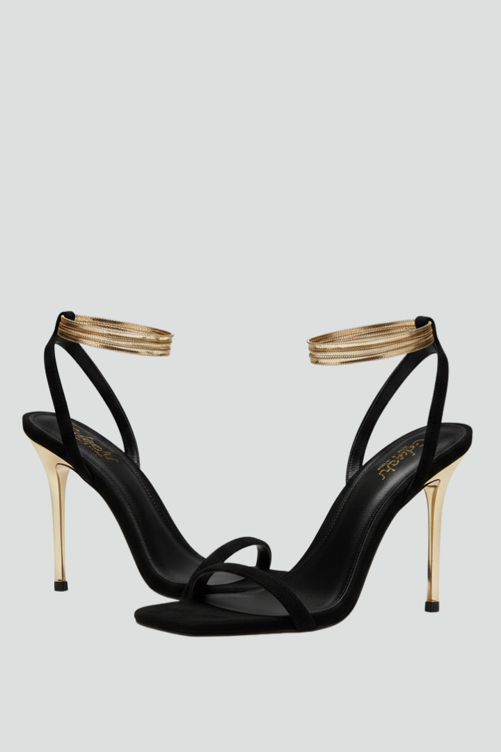 Women's elegant thin strap high heel sandals with ankle strap, perfect for evening wear & formal occasions.