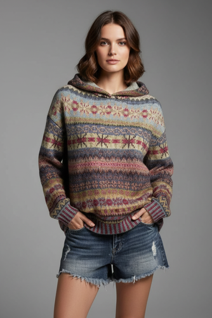 Cozy women's pullover hoodie with a stylish pattern, relaxed fit, perfect for everyday wear.