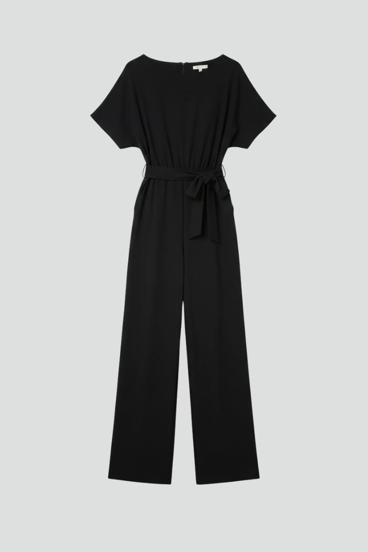 Women's tie-belt wide-leg jumpsuit, perfect for elegant summer fashion and effortless style.