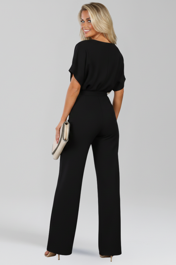 Elegant women's tie-belt jumpsuit, a versatile one-piece outfit for any summer occasion.