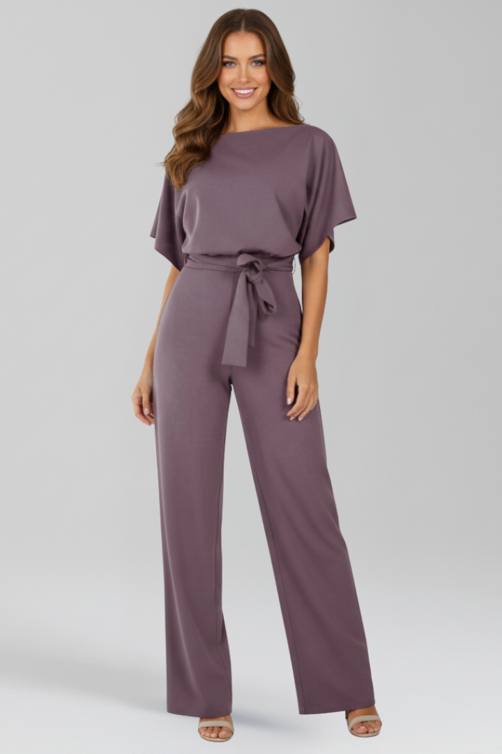 Comfortable women's wide-leg jumpsuit with a flattering tie-belt, essential for summer wardrobes.