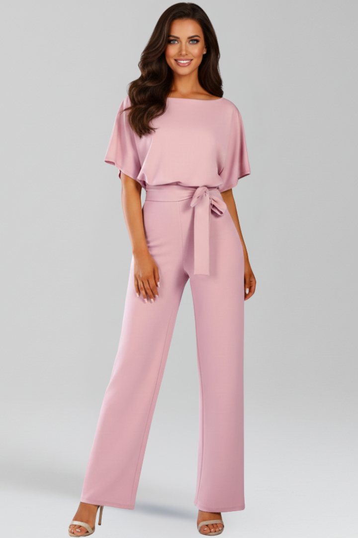 Fashionable women's tie-belt jumpsuit, a classic one-piece for effortless daily and evening style.