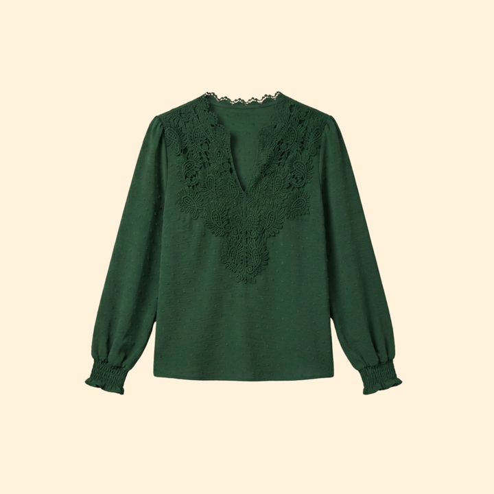 Elegant women's lace embroidered blouse, versatile for casual chic or sophisticated formal wear.