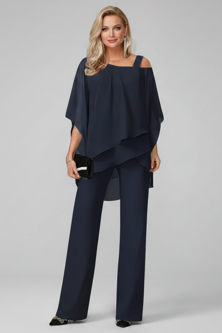 Casual yet elegant women's flowing wide-leg jumpsuit featuring an alluring off-shoulder design.