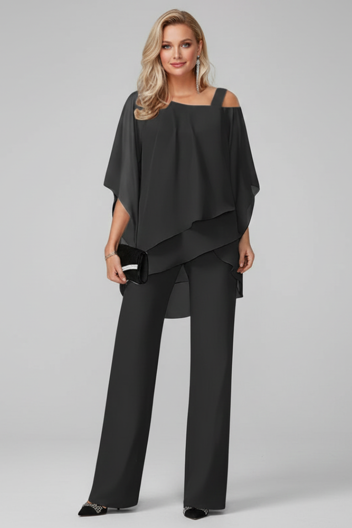 Elegant women's off-shoulder wide-leg jumpsuit. Ideal for evening wear, parties, or stylish casual outings.