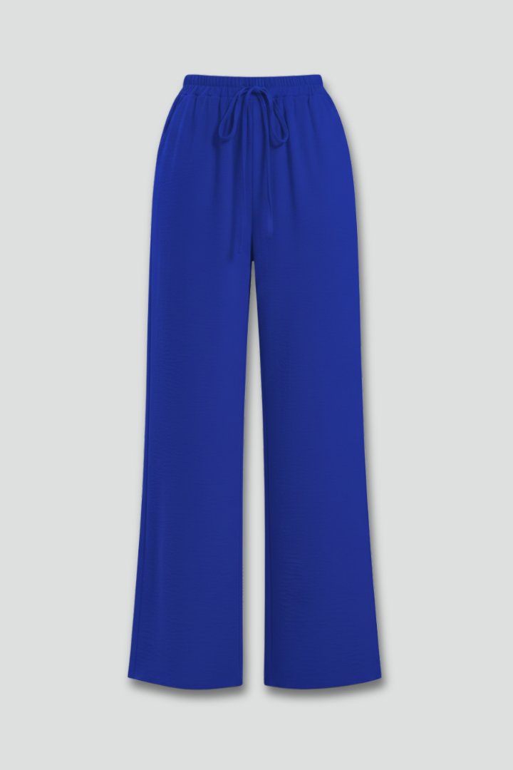 Women's flowing palazzo trousers with drawstring waist & side pockets. Relaxed wide leg for comfort.