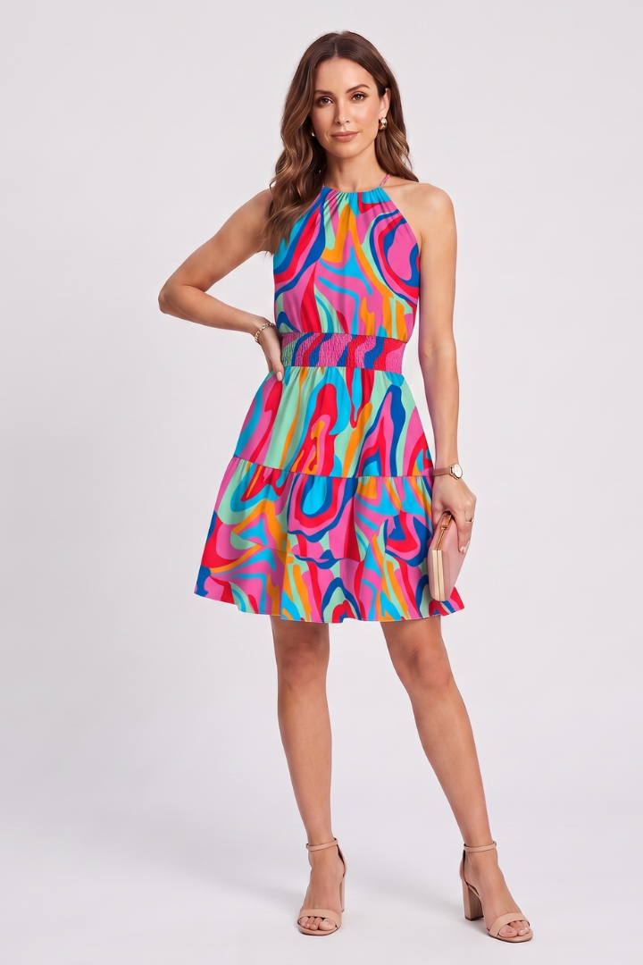 Easy-to-wear women's short one-piece romper with stylish wrap neck, perfect for hot summer days.