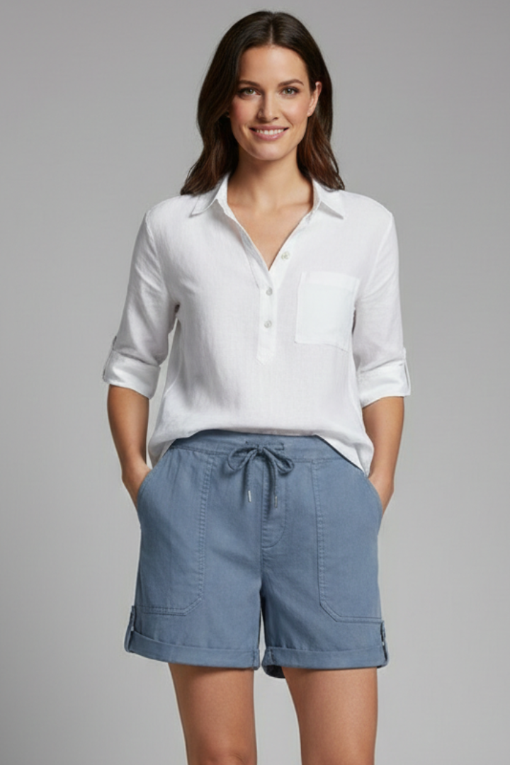Comfy women's relaxed fit drawstring shorts with pockets, perfect for summer athleisure & everyday wear.