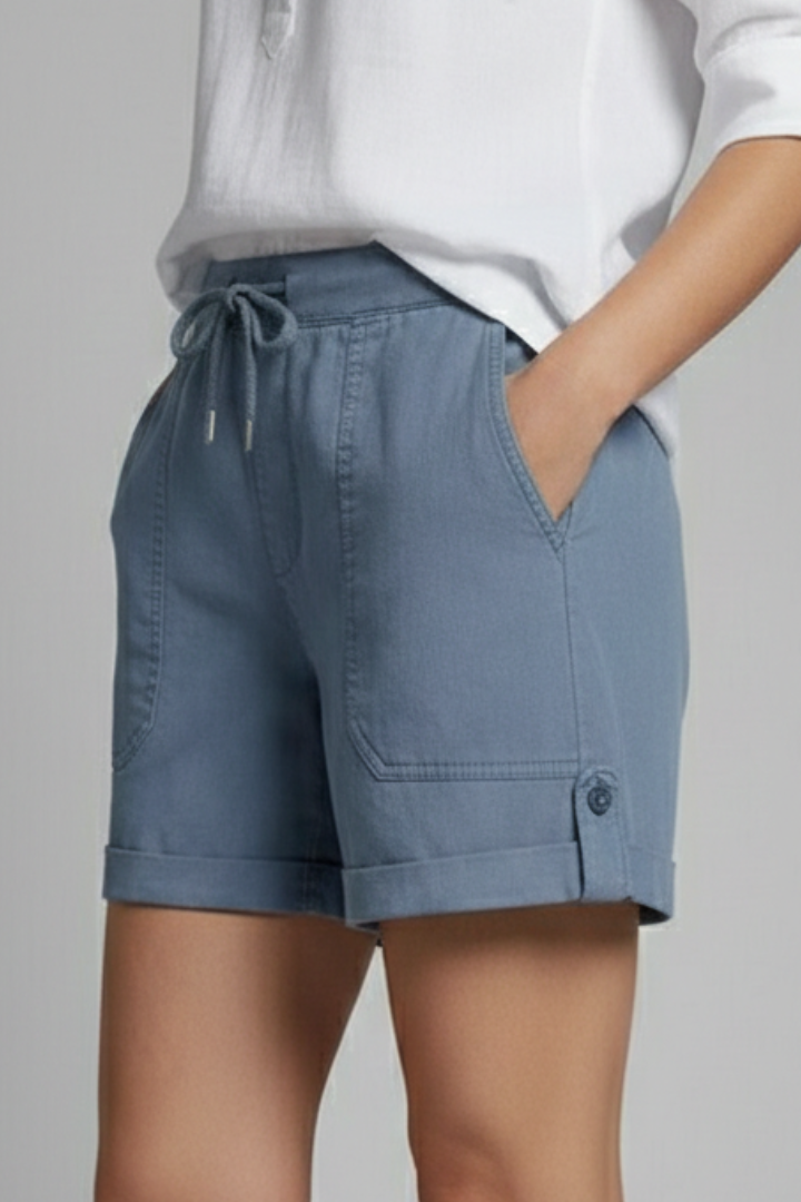 Relaxed fit women's summer shorts with adjustable drawstring and practical pockets for warm weather.