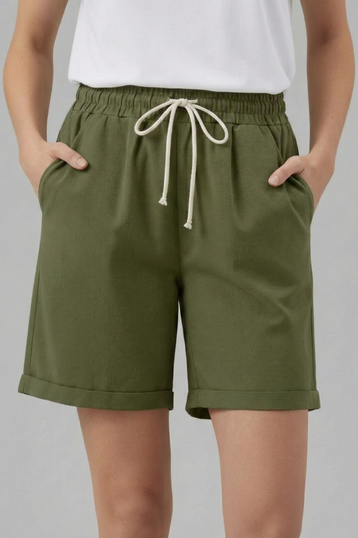 Relaxed fit women's summer shorts, comfy drawstring style with practical pockets.