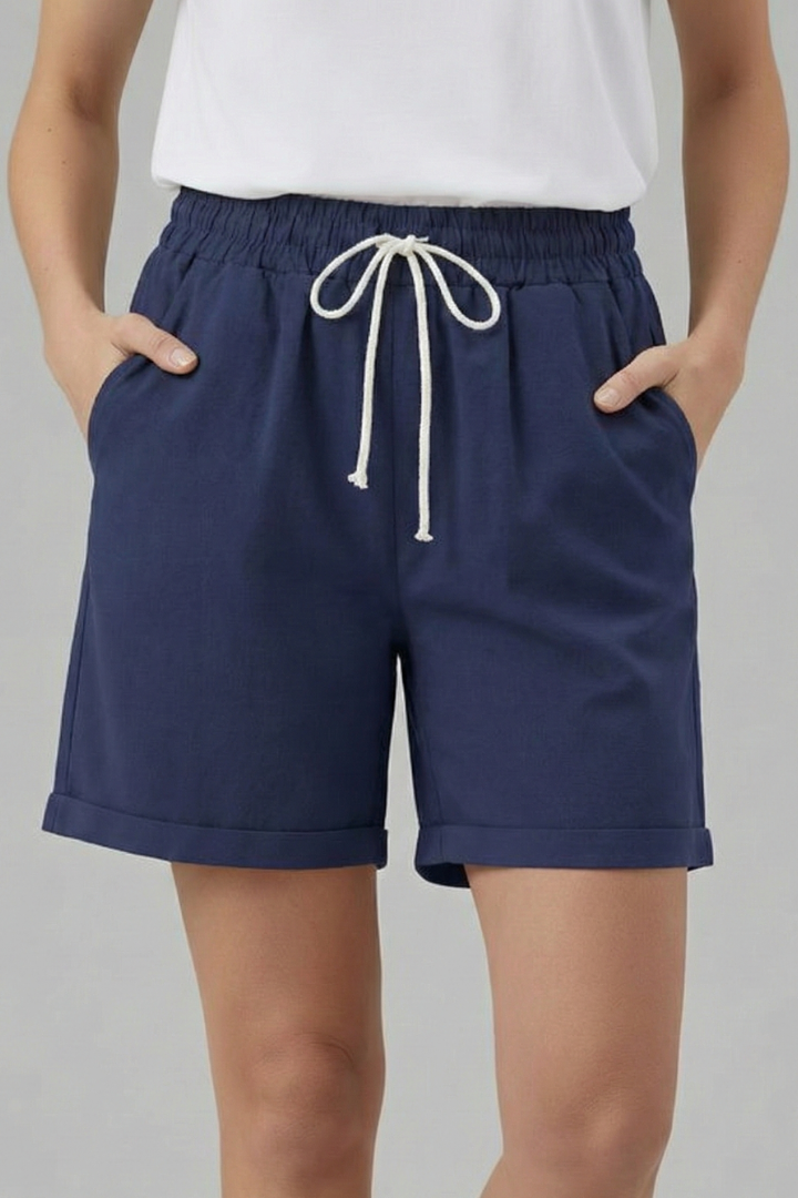 Women's drawstring shorts, casual and comfy with pockets, ideal for warm weather days.