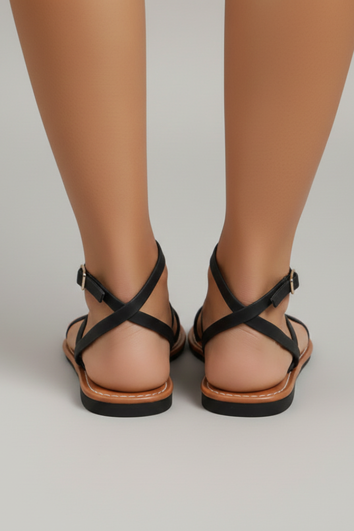 Comfortable Isabella women's strappy flat sandals with open toe and ankle strap, great for elegant summer style.
