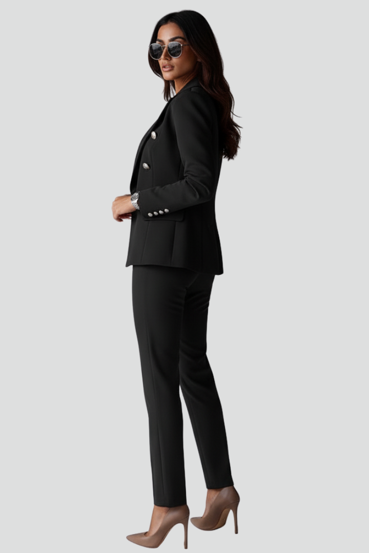 Versatile women's tailored blazer & trouser set. Chic coordinated outfit, ideal for office, formal or business.
