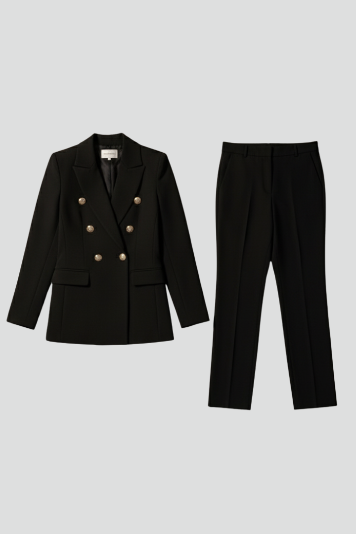 Women's elegant tailored blazer & trouser set, perfect for office, business attire, or formal events. Professional two-piece.